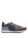 Valentino Garavani Rockrunner Camouflage Suede And Leather Trainers In Blue