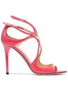 Jimmy Choo Pink Lang 100 Patent Leather Sandals In Pink&purple