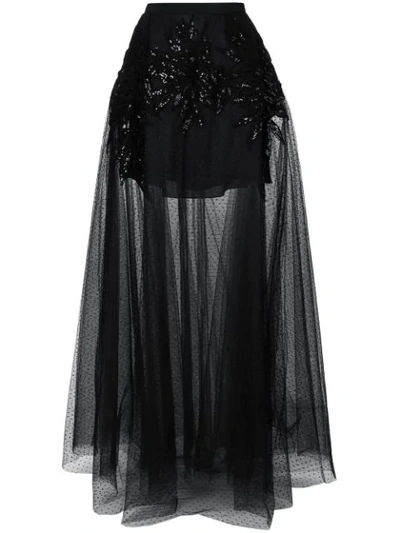 Elie Saab Embellished Sheer Maxi Skirt In Black