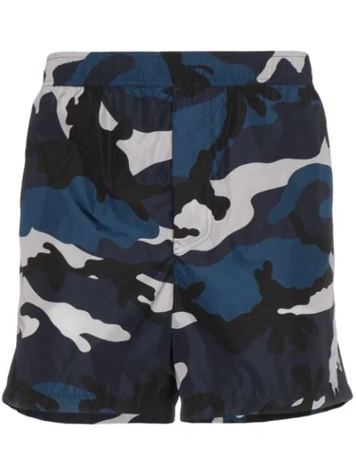 Valentino Camouflage-print Swim Shorts In Bluette