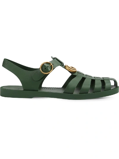 Gucci Rubber Buckle Strap Sandal In Green