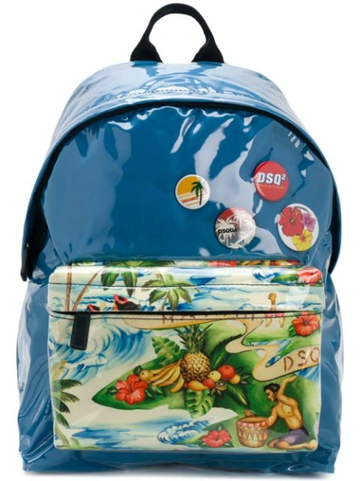 Dsquared2 Men's Nylon Rucksack Backpack Travel  Hawaii In Azzurro