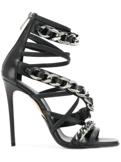 Balmain 110mm Diva Chained Leather Sandals In 176 Cuir/noir/chaine