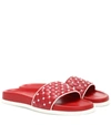 Valentino Garavani Free Rockstud Spike Leather Slides In Red,white