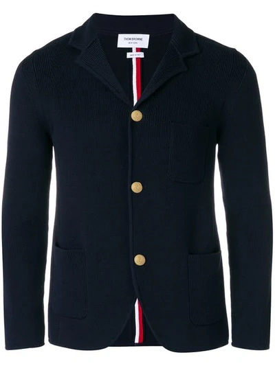 Thom Browne Ribbed Stripe Detail Blazer - Blue