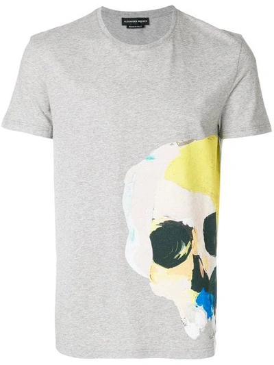 Alexander Mcqueen Painted Skull Print T-shirt In Grey
