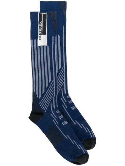 Prada Striped Geometric-jacquard Socks In Navy+biancblu