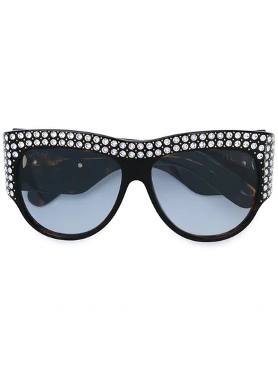 Gucci Oversized Tortoiseshell Embellished Glasses In 001