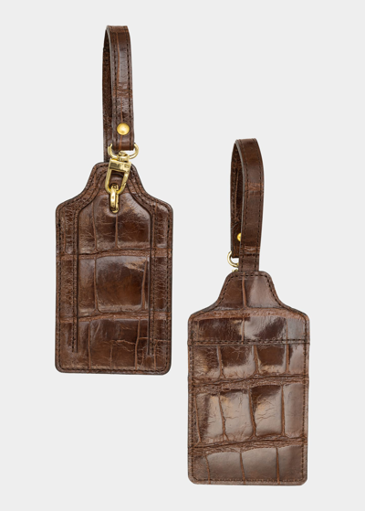 Abas Alligator Leather Luggage Tag, Set Of 2 In Deep Brown