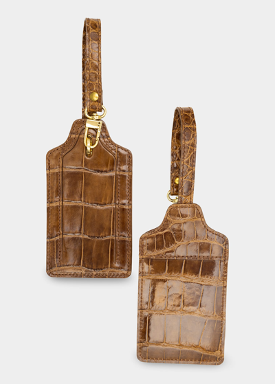 Abas Alligator Leather Luggage Tag, Set Of 2 In Cognac
