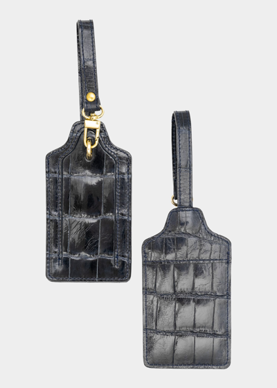 Abas Alligator Leather Luggage Tag, Set Of 2 In Deep Navy