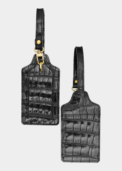 Abas Alligator Leather Luggage Tag, Set Of 2 In Jet Black