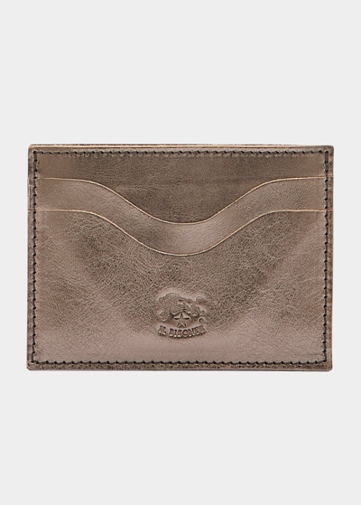 Il Bisonte Salina Metallic Leather Card Case In Bronze