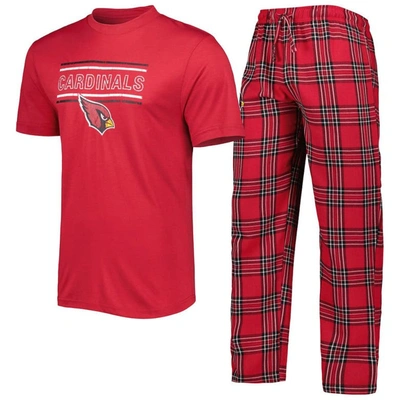 Concepts Sport Men's  Cardinal, Black Arizona Cardinals Badge Top And Pants Sleep Set In Cardinal,black
