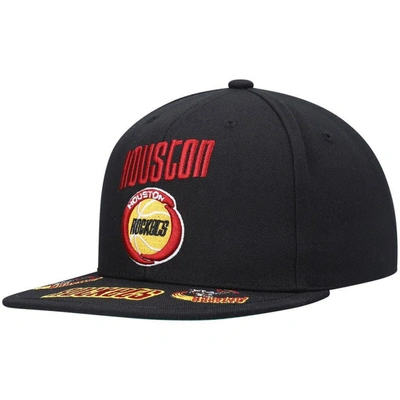 Mitchell & Ness Men's  Black Houston Rockets Hardwood Classics Front Loaded Snapback Hat