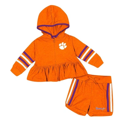 Colosseum Babies' Girls Infant  Orange Clemson Tigers Spoonful Full-zip Hoodie And Shorts Set