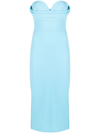 Alex Perry Satin Crepe Curved Corset Column Dress In Blue