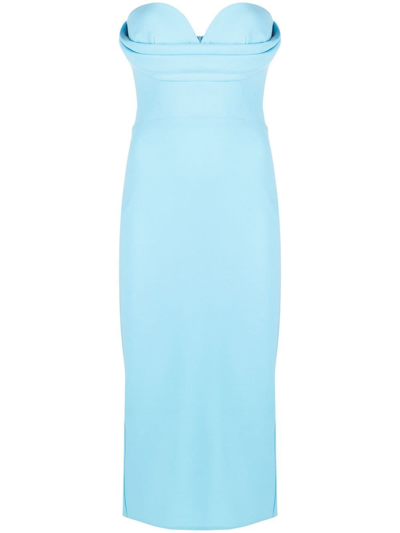 Alex Perry Satin Crepe Curved Corset Column Dress In Light Blue