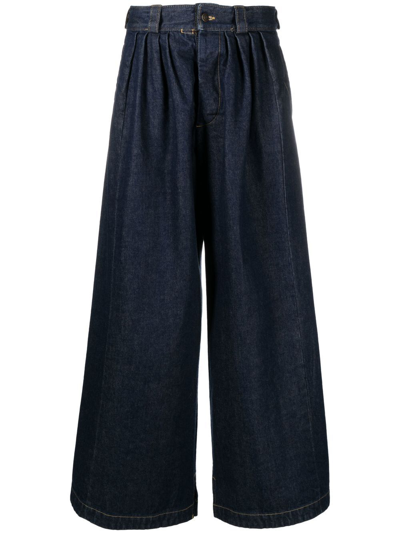 Maison Margiela Pleated Wide-leg Denim Pants In Blue
