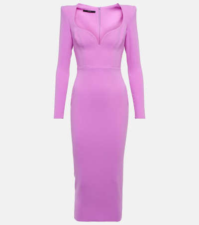 Alex Perry Stretch Crepe Long-sleeve Curved Sweetheart Midi Dress In Orchid