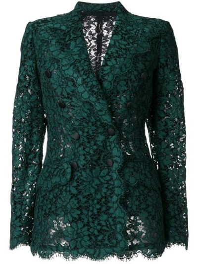 Dolce & Gabbana Cordonetto-lace Double-breasted Blazer In Green
