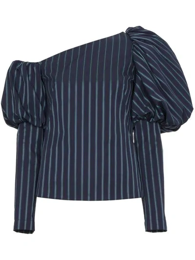 Osman Asymmetric Striped Cotton Top In Blue