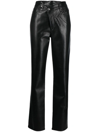 Agolde Criss Cross Recycled Leather Straight-leg Pants In Black