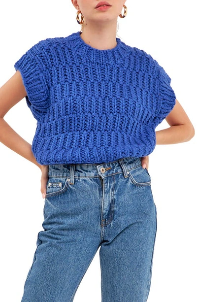 English Factory Chunky Cap Sleeve Sweater In Blue