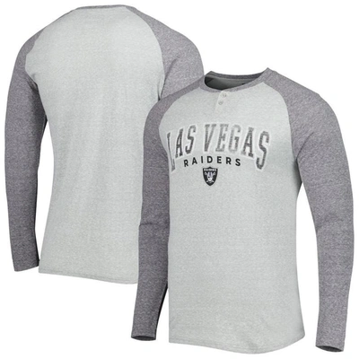 Concepts Sport Heather Gray Las Vegas Raiders Ledger Raglan Long Sleeve Henley T-shirt