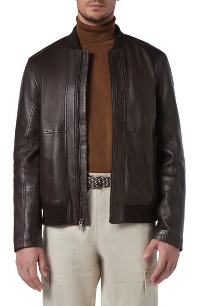 Andrew Marc Macneil Leather Bomber Jacket In Hickory