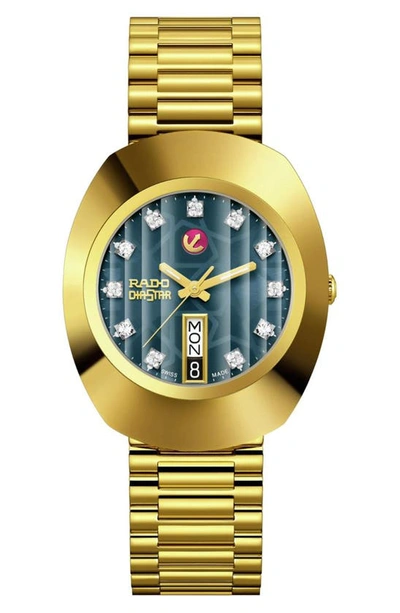 Rado Men's Swiss Automatic Original Gold-tone Stainless Steel Bracelet Watch 35mm In Blue/gold