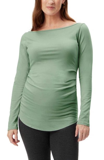 Stowaway Collection Maternity Bateau Neck Long Sleeve Tee In Dark Sage