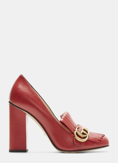 Gucci Gg High-heel Fringed Marmont Pumps In Red