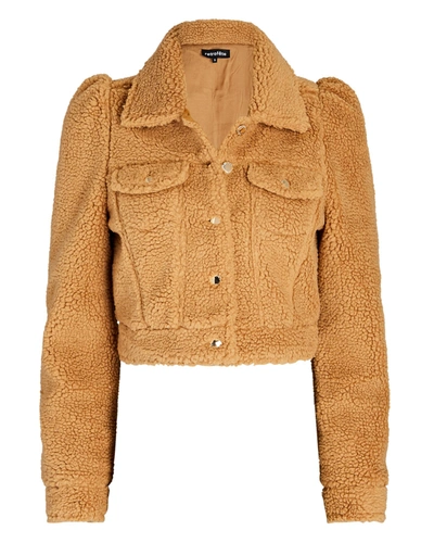 Retroféte Brie Puff-sleeve Teddy Cropped Jacket In Brown