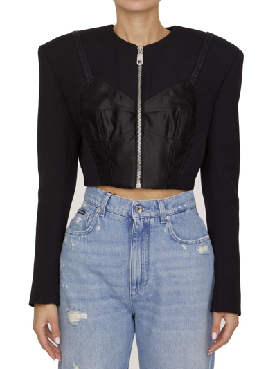 Dolce & Gabbana Cropped Bustier-panel Jacket In Black