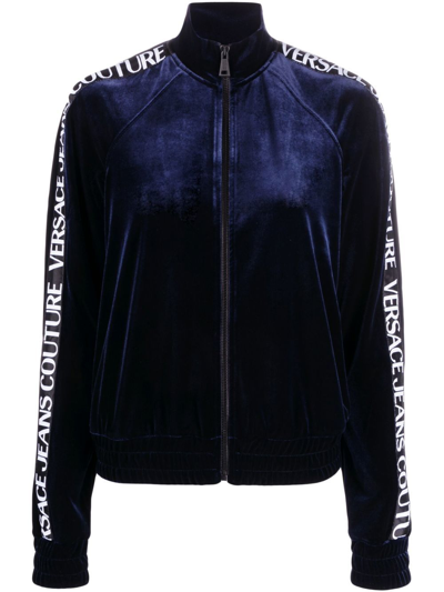Versace Jeans Couture Logo-tape Zipped Sweatshirt In Blue