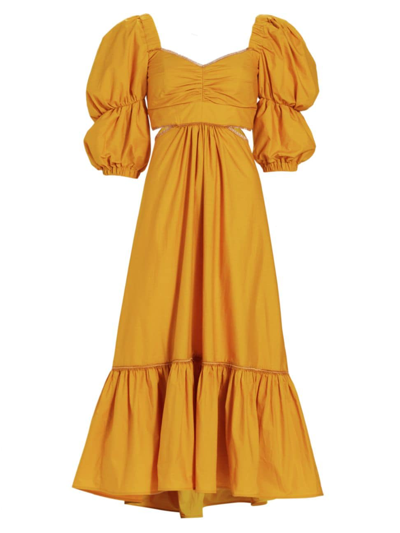 Silvia Tcherassi Peggie Puff-sleeve Midi Dress In Marigold