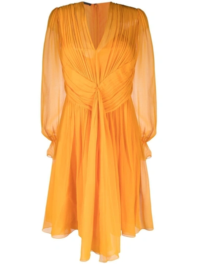 Alberta Ferretti Silk Chiffon V-neck Dress In Arancione