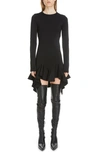Givenchy Punto Milano Long Sleeve Handkerchief Hem Minidress In Black