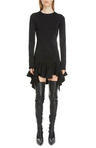 Givenchy Punto Milano Long Sleeve Handkerchief Hem Minidress In Black