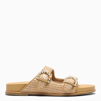 Stuart Weitzman Brown Sandal Slippers With Pearl Detailing