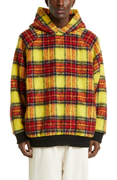 Undercover Plaid-check Print Hoodie In Yellow