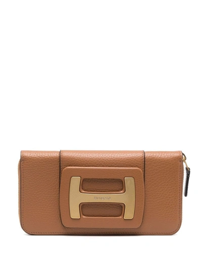 Hogan Grained Leather Purse In Brown
