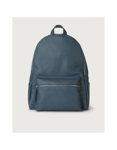 Orciani Logo-plaque Leather Backpack In Blue