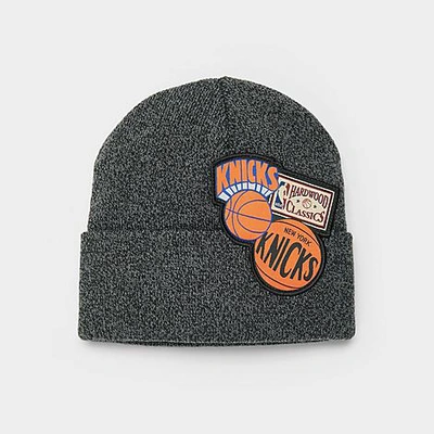 Mitchell And Ness Mitchell & Ness New York Knicks Nba Patch Knit Beanie Hat In Grey/orange