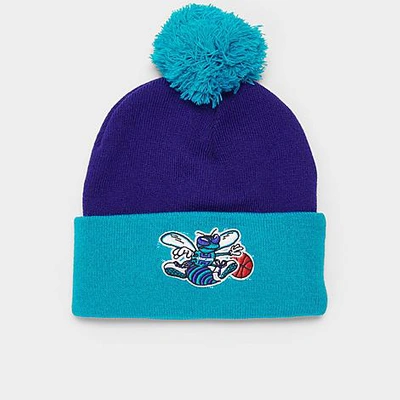 Mitchell And Ness Mitchell & Ness Charlotte Hornets Nba Two Tone Pom Beanie Hat In Purple/teal