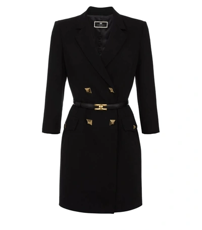 Elisabetta Franchi Black Coat Dress With Belt