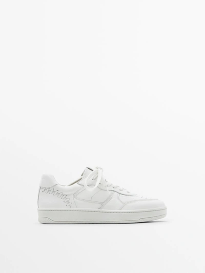Massimo Dutti Leather Trainers With Pieces In White