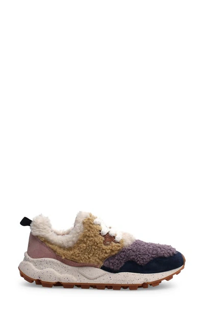 Flower Mountain Pampas Teddy Faux Shearling Sneaker In Navy-lilac -beige