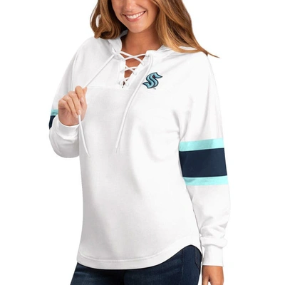G-iii Sports By Carl Banks G-iii 4her By Carl Banks White Seattle Kraken Game Plan Lace-up Long Sleeve Hooded Top